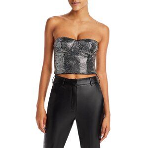 Aqua Women's Sequin Bustier Crop Top Black XL B4HP $78